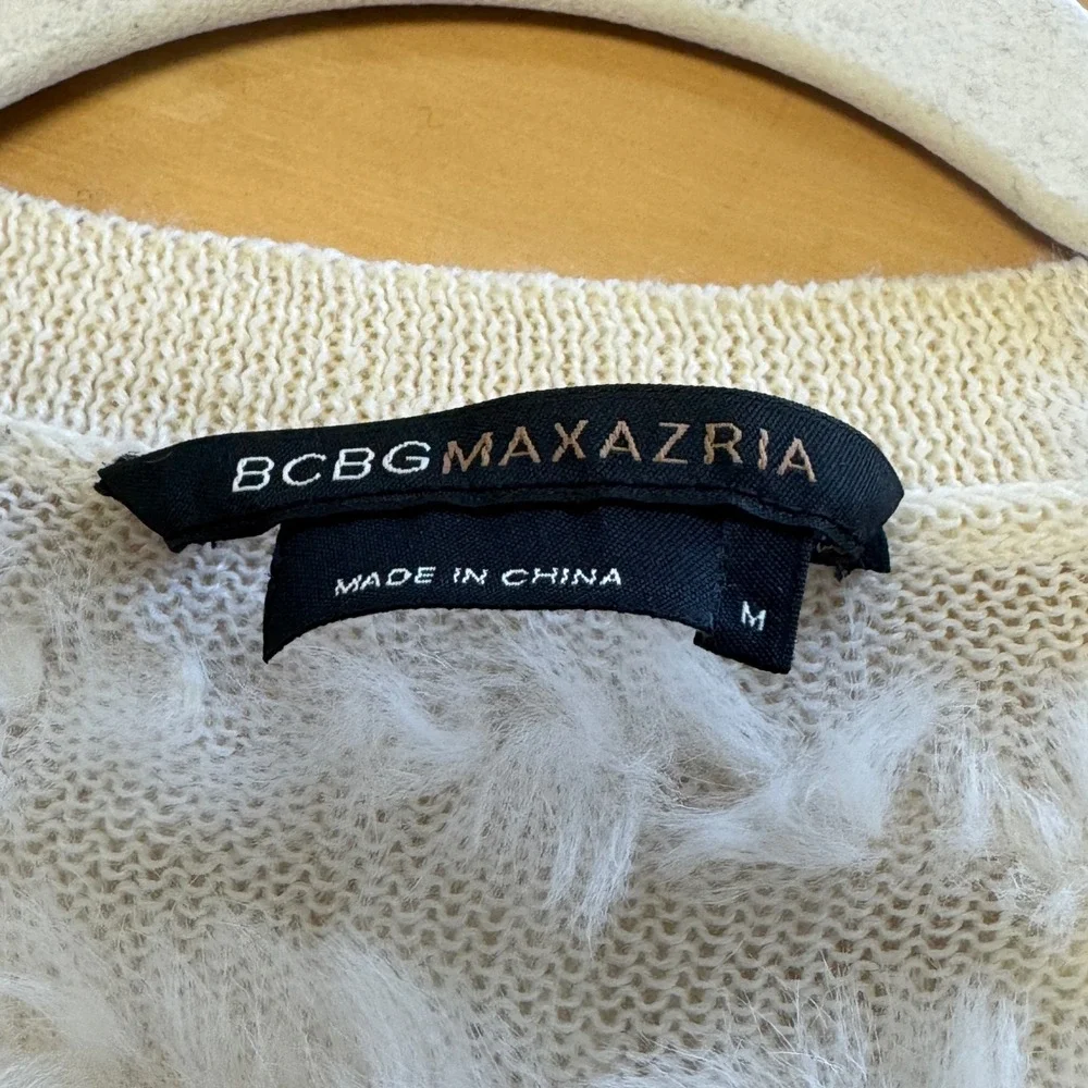BCBGMAXAZRIA Rabbit Fur Wool Knit Shrug Vest Bolero Cream Ivory FUE40607 Medium